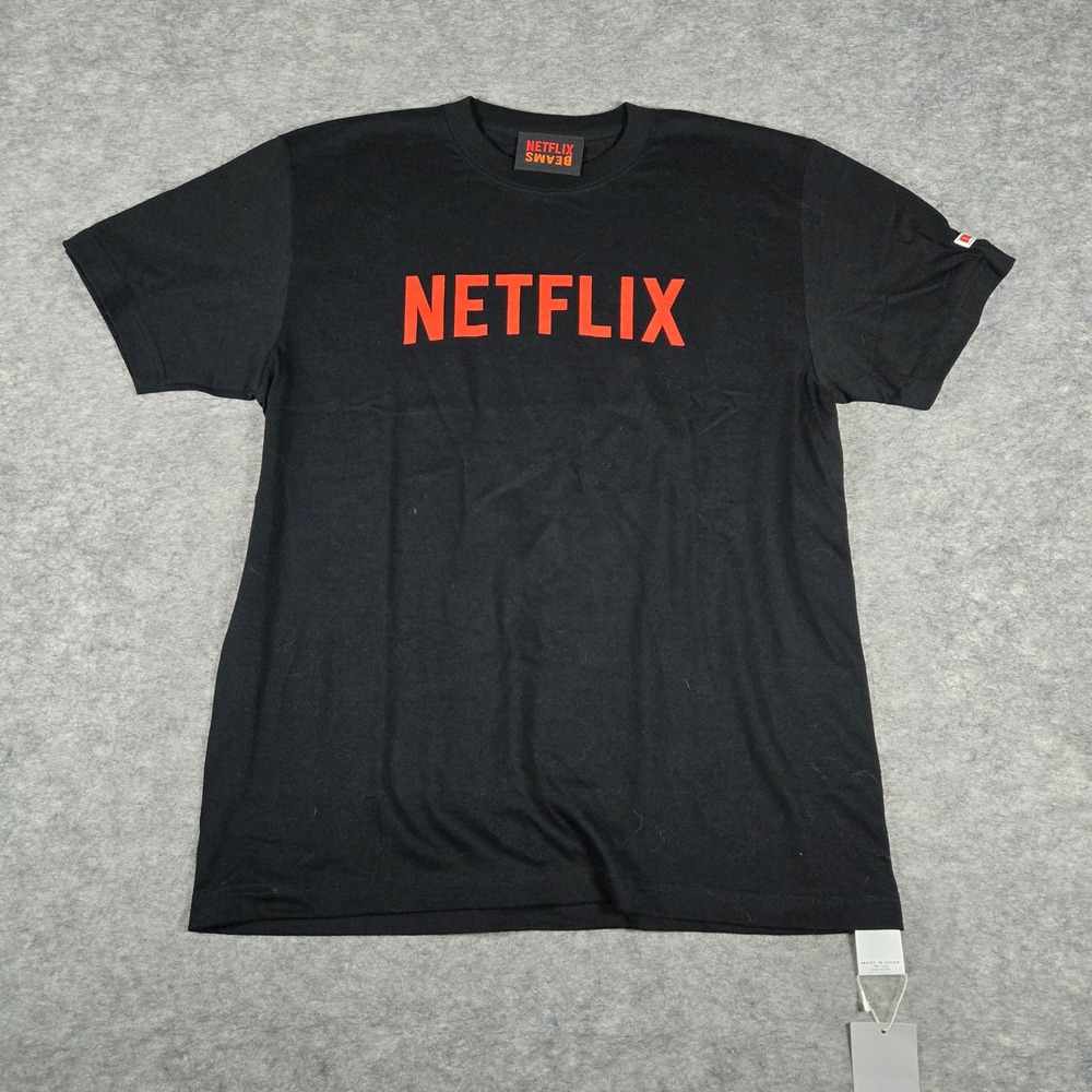 Beams Mens Black Netflix Logo Director Graphic Crewneck T-Shirt L